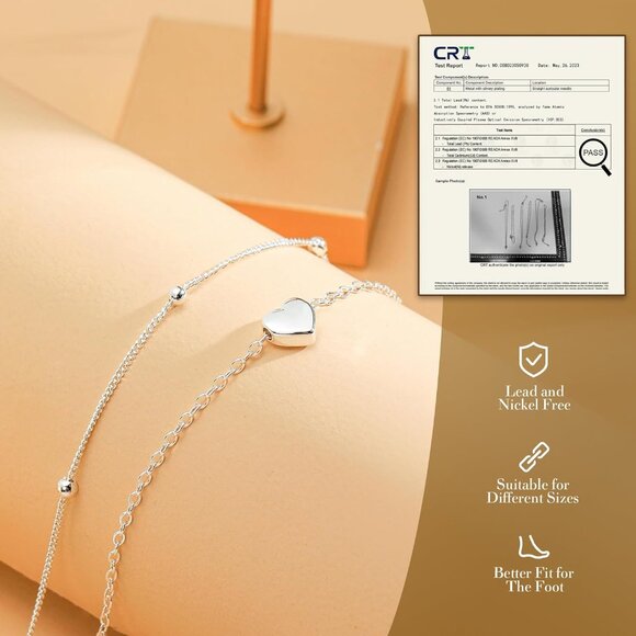 Sterling Silver Ankle Bracelets for Women,Gold Dainty Layered Waterproof Anklet - Picture 6 of 9